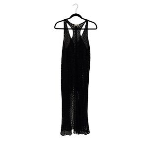 Roxy Black Crochet Knit Maxi Dress Cover Up Sheer‎ Beach Vacation Y2K Whimsygoth